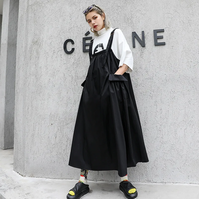 

Johnature 2019 Summer Sleeveless High Street Plus Size Spaghetti Strap Women Dresses New Loose Fashion Joker Simple Dress