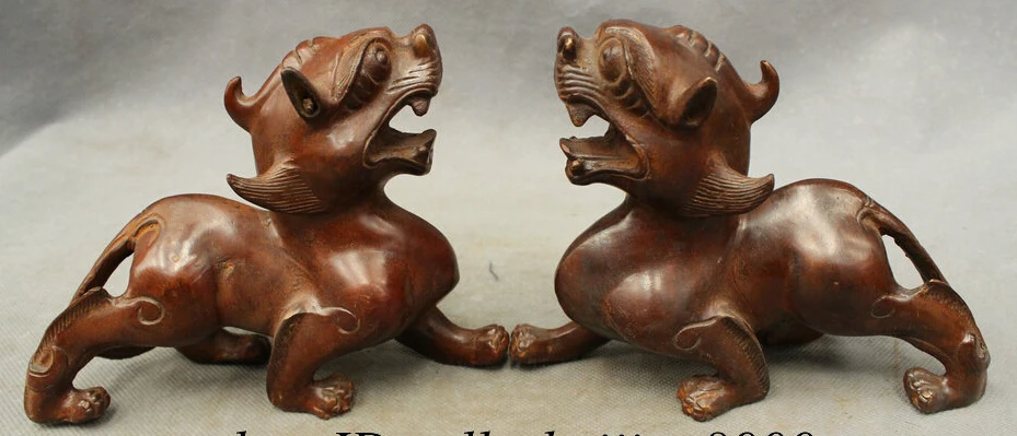 

JP S0606 16CM Chinese Bronze FengShui Beast Unicorn Foo Fu Dog PiXiu Lion Statue Pair Set