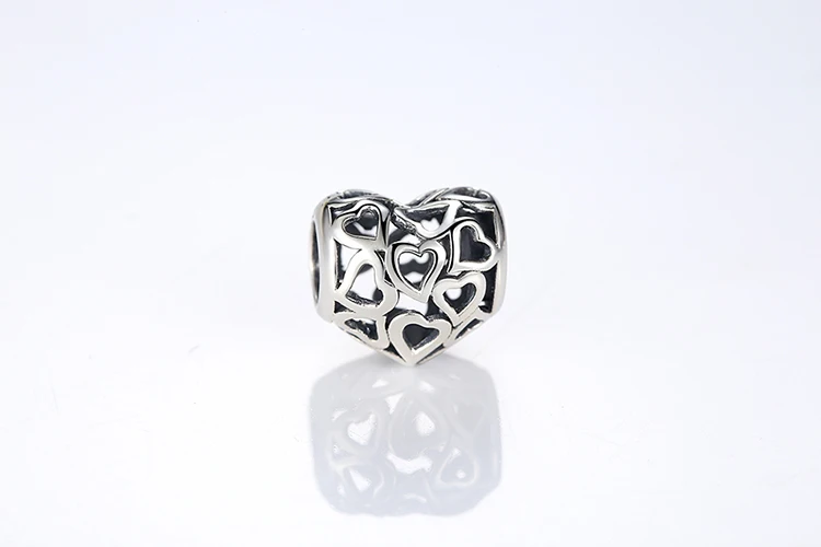 BAMOER 925 Череп из стерлингового серебра сердце талисманы подходят браслеты и ожерелья для женщин обручальные аксессуары SCC024