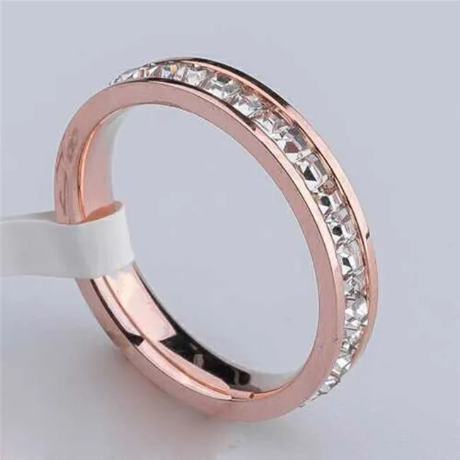 Martick, высокое качество, Брендовое розовое Золотое кольцо для женщин, серебряное свадебное кольцо, блестящее квадратное CZ кольцо из нержавеющей стали, ювелирное изделие R1 - Цвет основного камня: single row rose gold