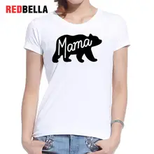 REDBELLA Polera Mujer Print Mama Black Bear Abstract Art Design Animal Pattern Vintage White Cotton Tshirt Female Retro Clothing