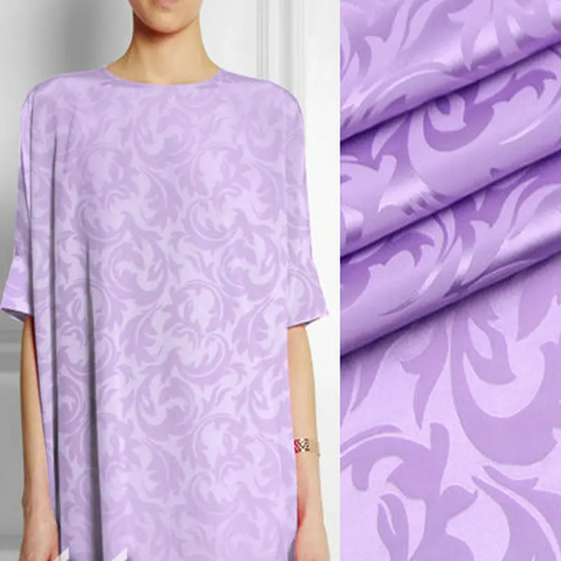 

Purple Ombre flowers 100% silk satin jacquard fabric for dress