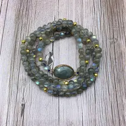 Натуральный камень бусины браслет из Лабрадорита эластичные мала-Йога цепочки и ожерелья 6 мм бисера женщина ювелирные изделия отлично