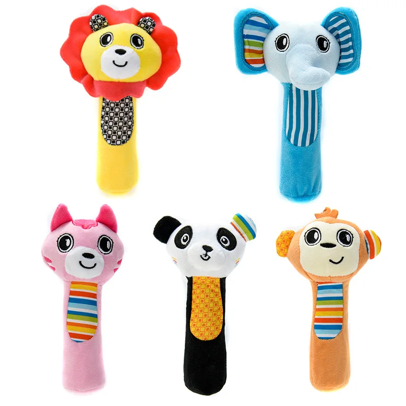 

0-12 Months Newborn Toys Baby Rattle Soft Animal Model Plush Toy Rattle BB Stick Stuffed Handbells Cute Gift Infant Baby Toy E