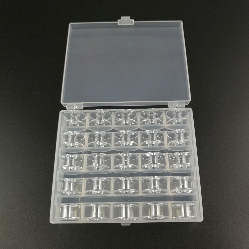 

Bobbin Case Box with 25 Empty Clear Bobbins for Brother Janome Singer Sewing Machine Bobbin Box Spools Organizer Sewing Tools