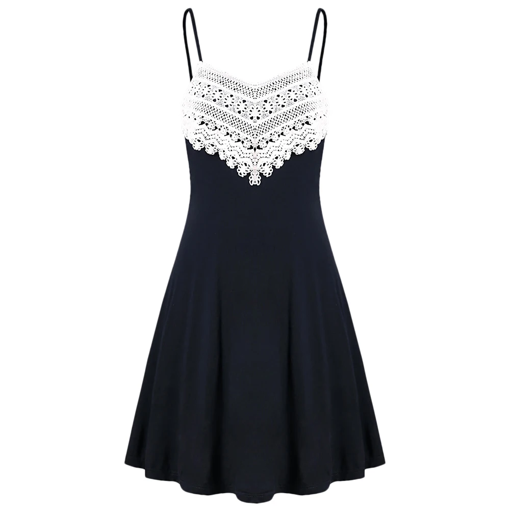 VESTLINDA Mini Slip Dress With Lace Spaghetti Strap Sleeveless Swing Dress Women Casual Summer Dresses 2018 Vestidos De Festa 7