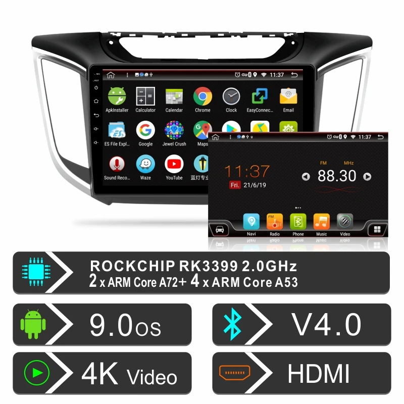 Flash Deal Dinpei PX6 4+64G Android 9.0 GPS Car Multimedia Player For Hyundai Creta ix25 2014 2015-2017 Navi Radio 4K Video MP5 wifi no dvd 1