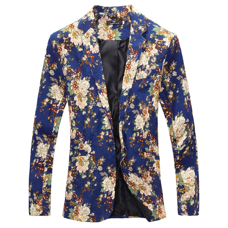 

HOO2019 men's spring and summer cotton and linen printed Slim wild blazer