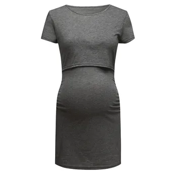 

2019 Summer Women Maternity Dresses Breastfeeding Dress Cothes For Pregnant Women Solid Short Sleeve Dress