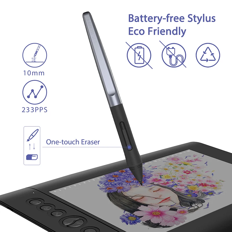  Huion H610 PRO V2 8192 Levels Digital Tablet Graphics Drawing Tablet Battery-free Pen Tablet with O