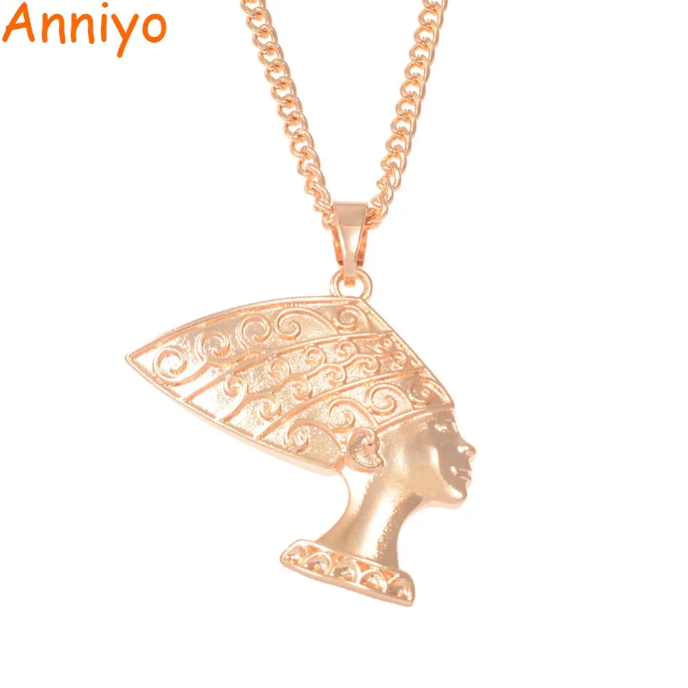 Anniyo Ancient Egyptian Queen Pendant Necklaces for Women Rose Gold