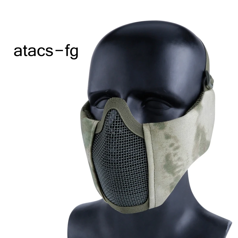 Тактические; на пол-лица маска с защитой ушей наружная тактическая дышащая полунижняя маска для лица Военная стальная защитная сетка маски - Цвет: atacs-fg