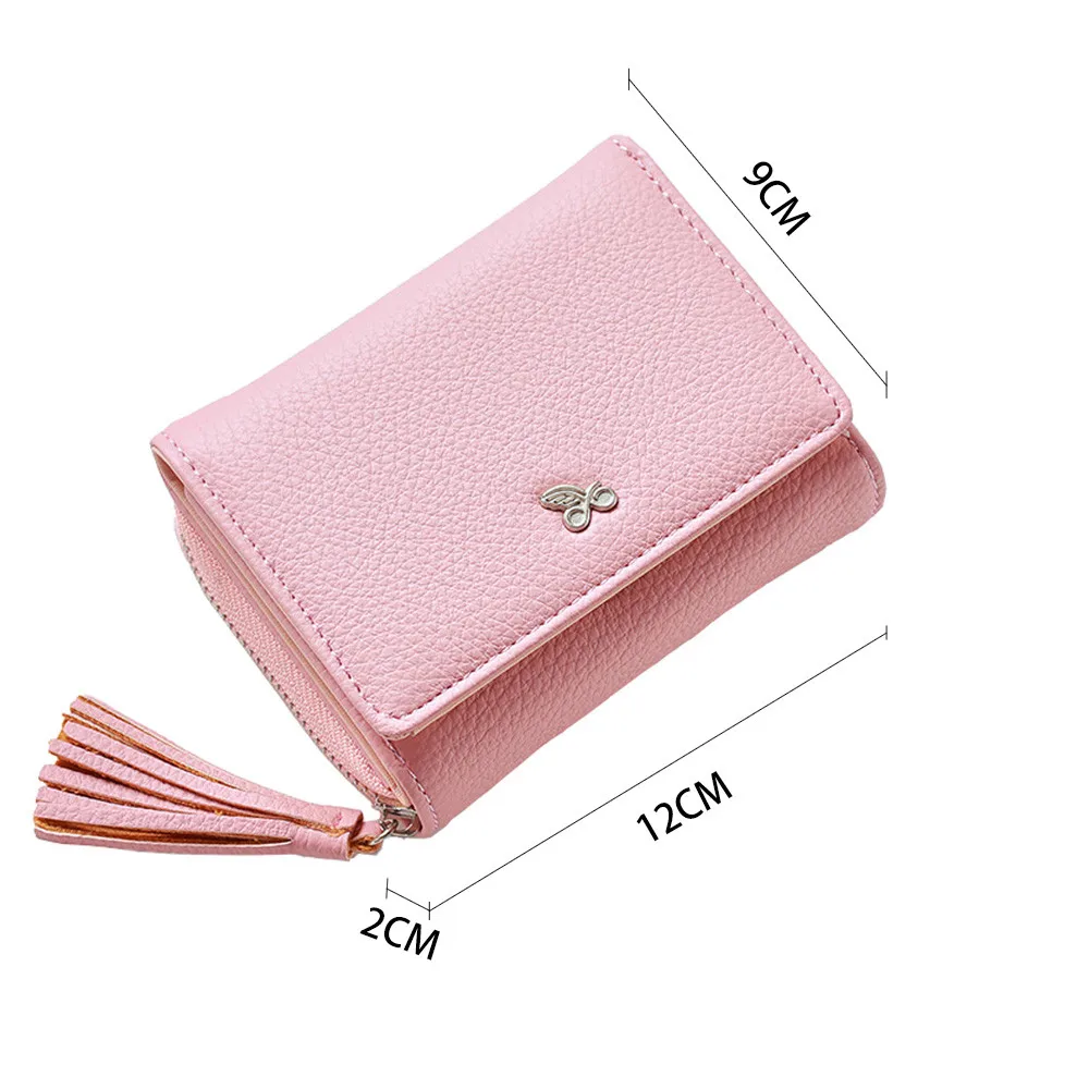 

Fashion Zipper&Hasp Women Wallets For Coin Card Cash Lady Small Purse Short bag Fringe cute small fresh mini wallet