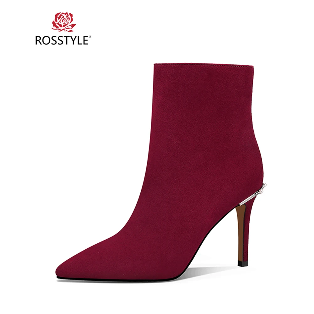 

ROSSTYLE Winter Fashion Woman Ankle Boot Luxury Quality Genuine Leather Solid Short Boot Elegant Pointed Toe Sexy Soft Boots B83