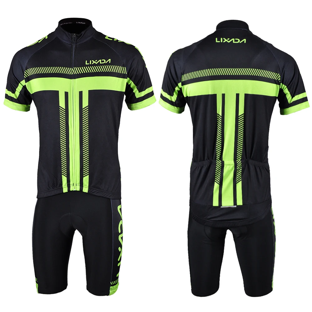 Lixada Summer Men Cycling Jersey Short Sleeve Set Cycling Jersey Padded Bib Short Set Bicycle Clothes Gel Pad Clothing