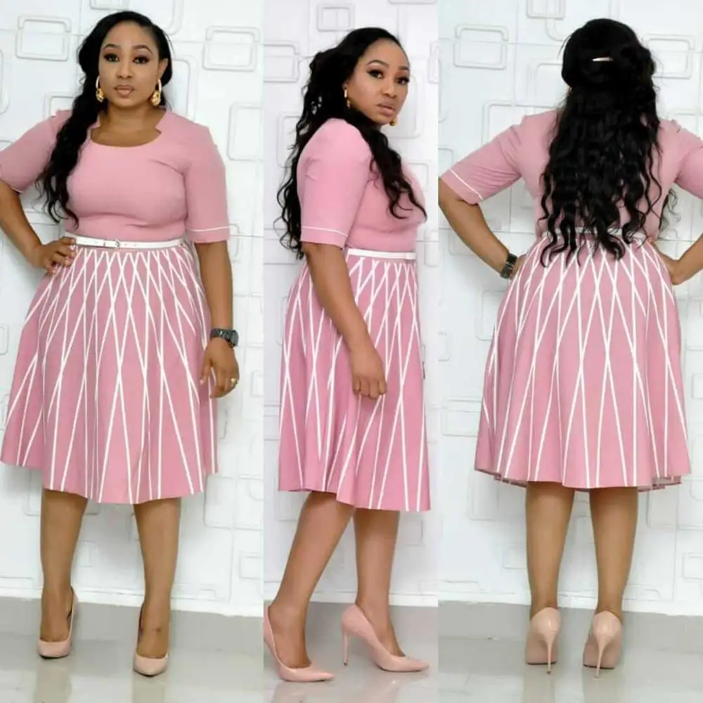 HGTE Новое поступление элегантное модное платье в африканском стиле с принтом из полиэстера; большие размеры; Платье До Колена; L-3XL - Цвет: Розовый