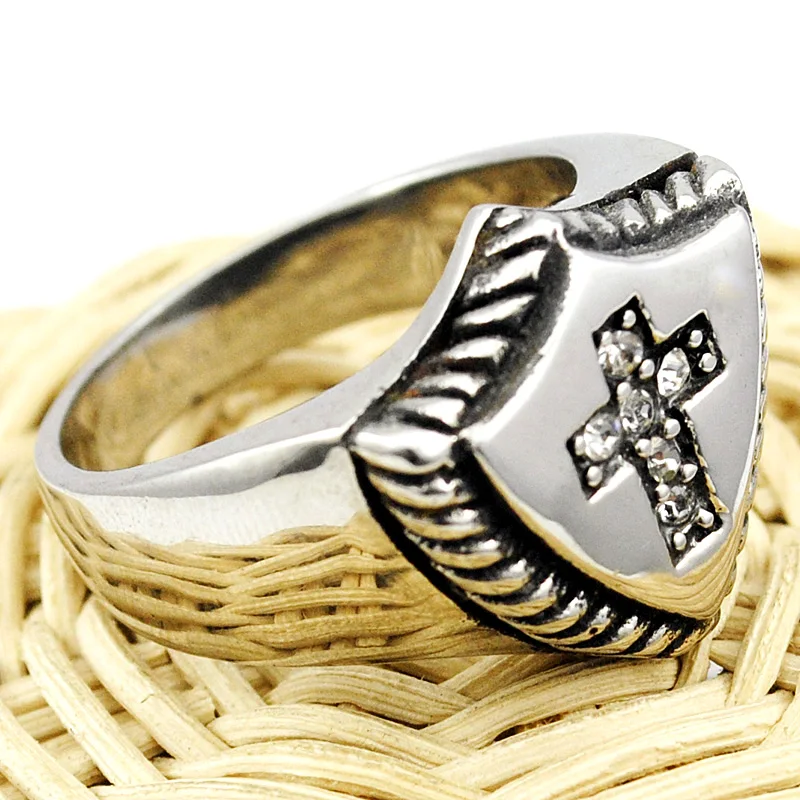 GOKADIMA fashion shield cross ring,medieval religious jewelry high