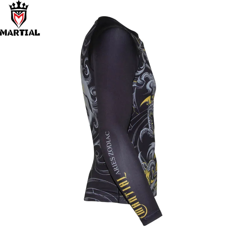 Günstige Martial freies verschiffen Widder gedruckt mma quick dry kompression boxing männer kleidung martial arts kampf tragen running shirt