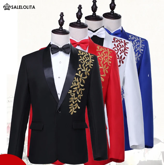 Blue Black Red White Luxurious Gold Embroidery Bridegroom Groomsmen Suits Stage Performance Jaceket Blue Black Red White Luxurious Gold Embroidery Bridegroom Groomsmen Suits Stage Performance Jaceket
