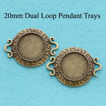 

20mm Pendant Tray, Antique Bronze Dual Loop Pendant Blanks, Cabochon Setting with Two Loops, Connector Tray Pendants