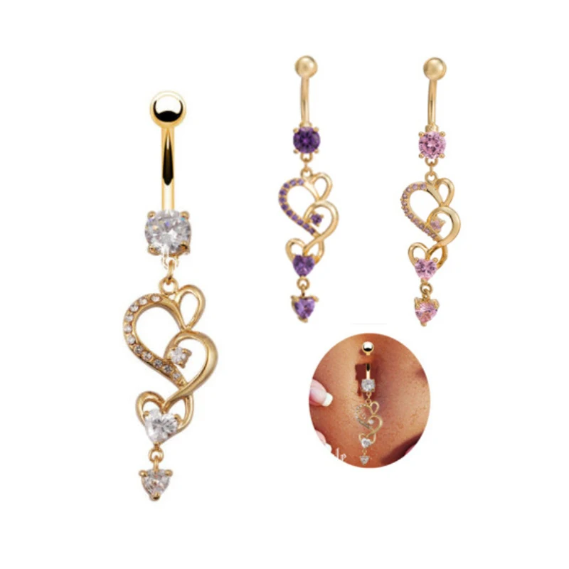 Gold Plated Over Pink Crystal Stone Chandelier Style 925 Sterling Silver Belly Button Ring