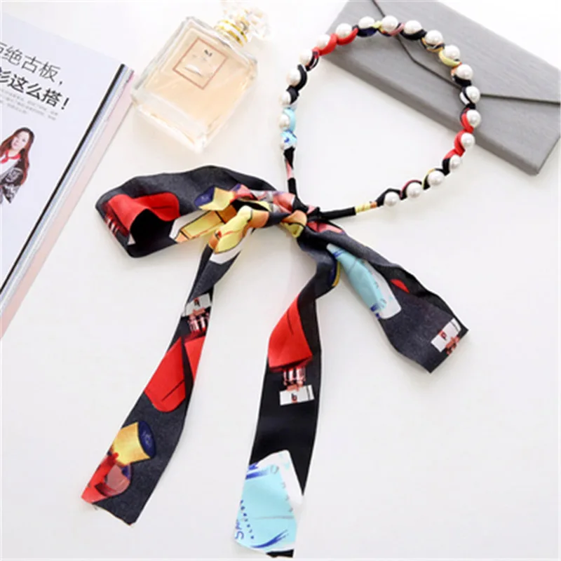 

Hot Sale 1PC Fashion Women Girls Bowknot Pearl Hair Band Chiffon Lovely Hair Accessories