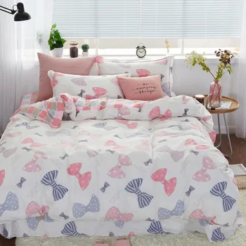 

Pink Bow Cozy Home Textile 4pcs Bedding Set Bed Cover Bed Sheet Duvet Cover Pillowcase Bed Bedclothes Queen Elegant Adult