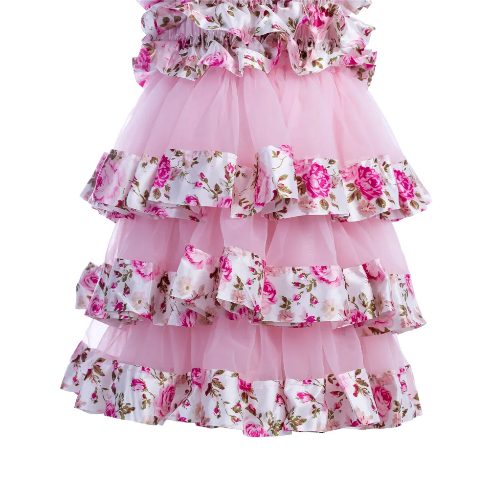 Милая Одежда для девочек; Розовые Платья с цветочным узором для девочек; платье для свадебной вечеринки; кружевное шифоновое платье; платье для дня рождения
