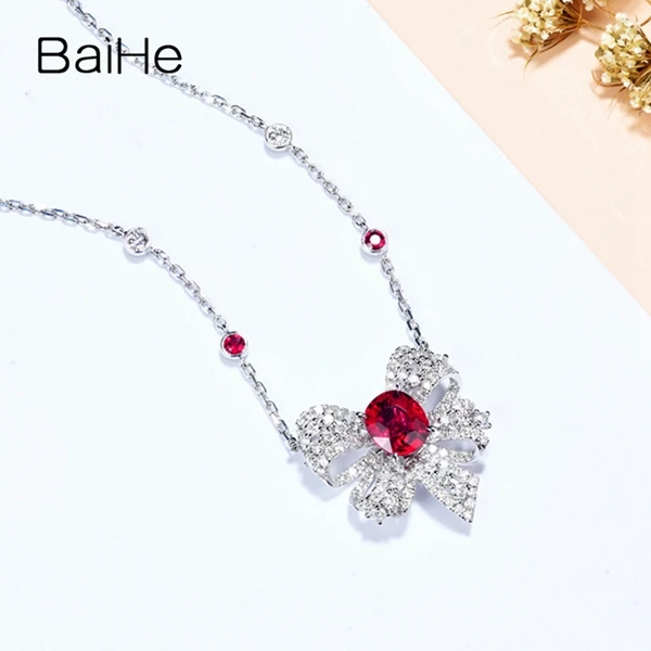 BAIHE Solid 18 K белое золото Сертифицированный овальной огранки 1.4ct без основного камня женские модные ювелирные изделия боковой камень: бриллианты+ ожерелья Rudis