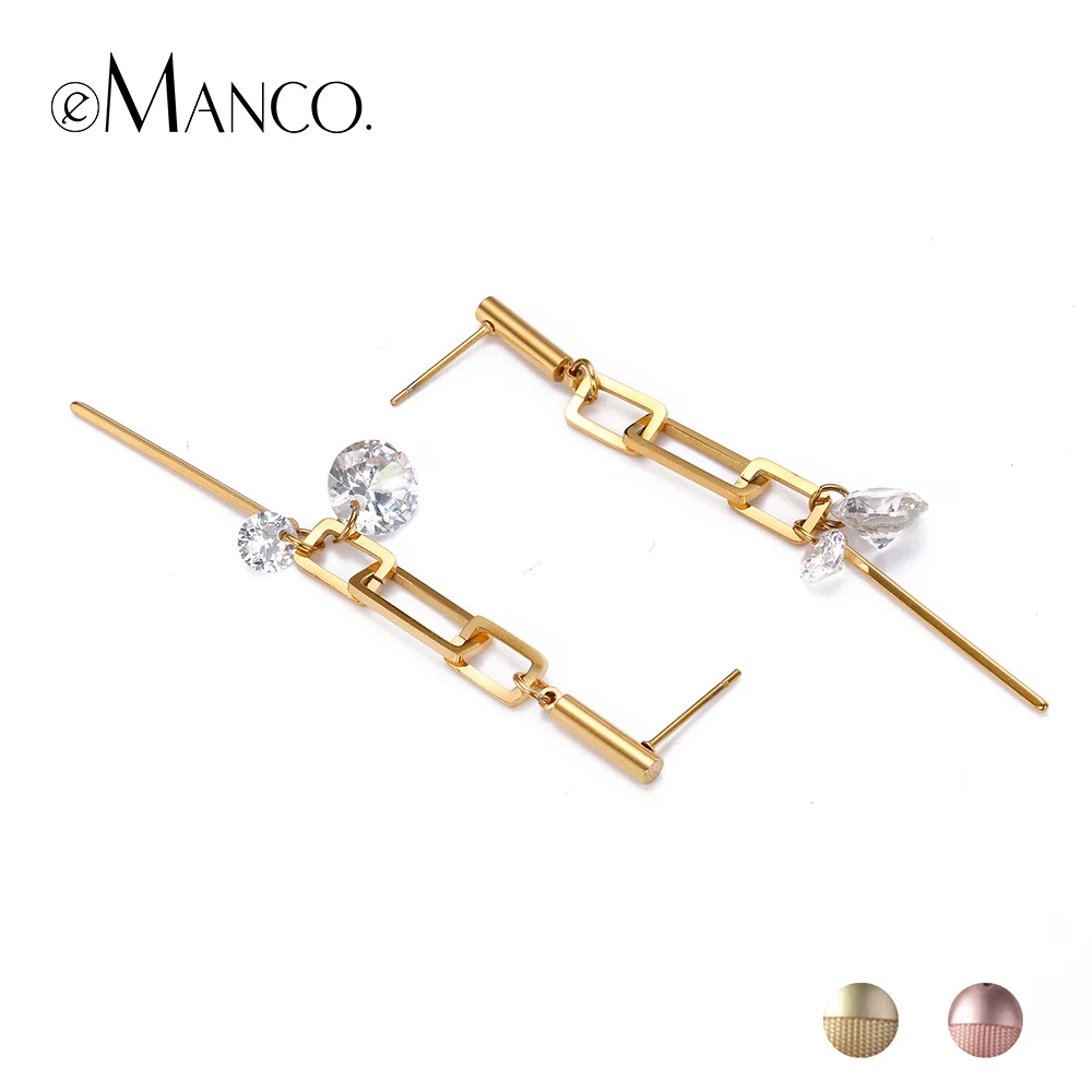 

eManco Gold Color Earrings For Women Stainless Steel Geometric Drop Cubic Zirconia Dangle Earring Fashion Jewelry Hollow
