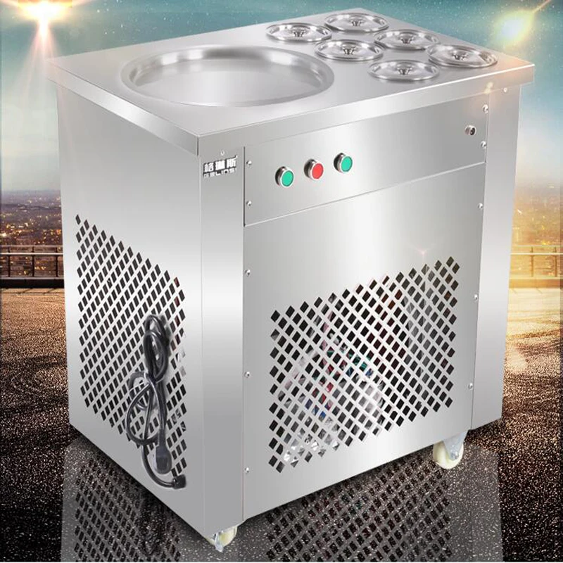 

Stainless steel Fried ice cream roll machine Single round pan with six barrels fried ice cream machine fried yoghourt maker 1pc