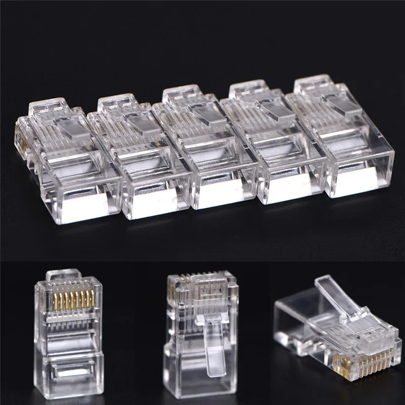 50 шт. RJ45 CAT5 CAT5e CAT6 переходник Кристалл Сеть модульный разъем 8P8C для компьютеров