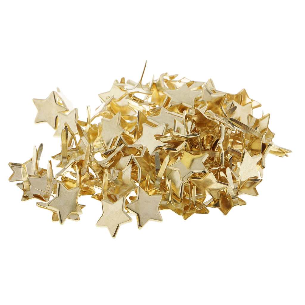 100x Gold Metal Star Head Split Pin Brads Paper Fastener for Scrapbook 14mm