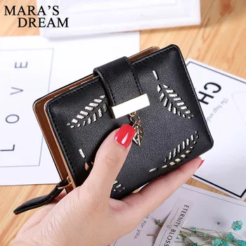 

Mara's Dream women's purse zipper Leather ladies wallet women luxury brand Small female wallet Hollow Leaves for credit cards
