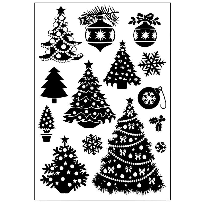 

Merry Christmas Tree Set Transparent Rubber Clear Stamps Stencils for Scrapbooking DIY Photo Album Card Maker Embossing Sheets