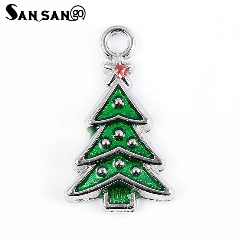 Christmas Tree 1 10 шт. Модный кулон Рождественская тематическая подвеска Санта Клаус колокольчик носок снеговик дерево для ожерелья детский подарок аксессуары - Окраска металла: Christmas Tree 1