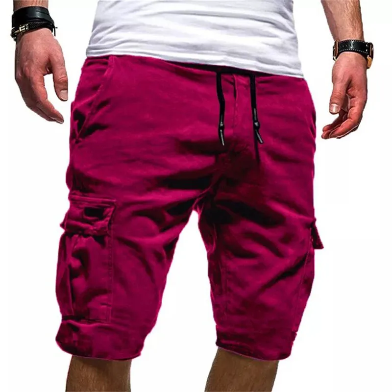 Red Men's Sport Pure Color Bandage Casual Loose Sweatpants Drawstring Shorts Pant Summer Shorts Men Beach Shorts Trousers - Цвет: Red