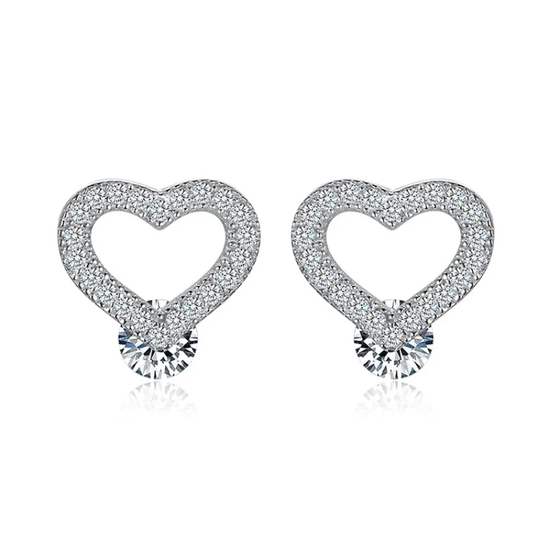 

2019 New Fashion 925 Sterling Silver Zircon Trendy Romantic Cute Heart-Shaped Drop Earrings Party