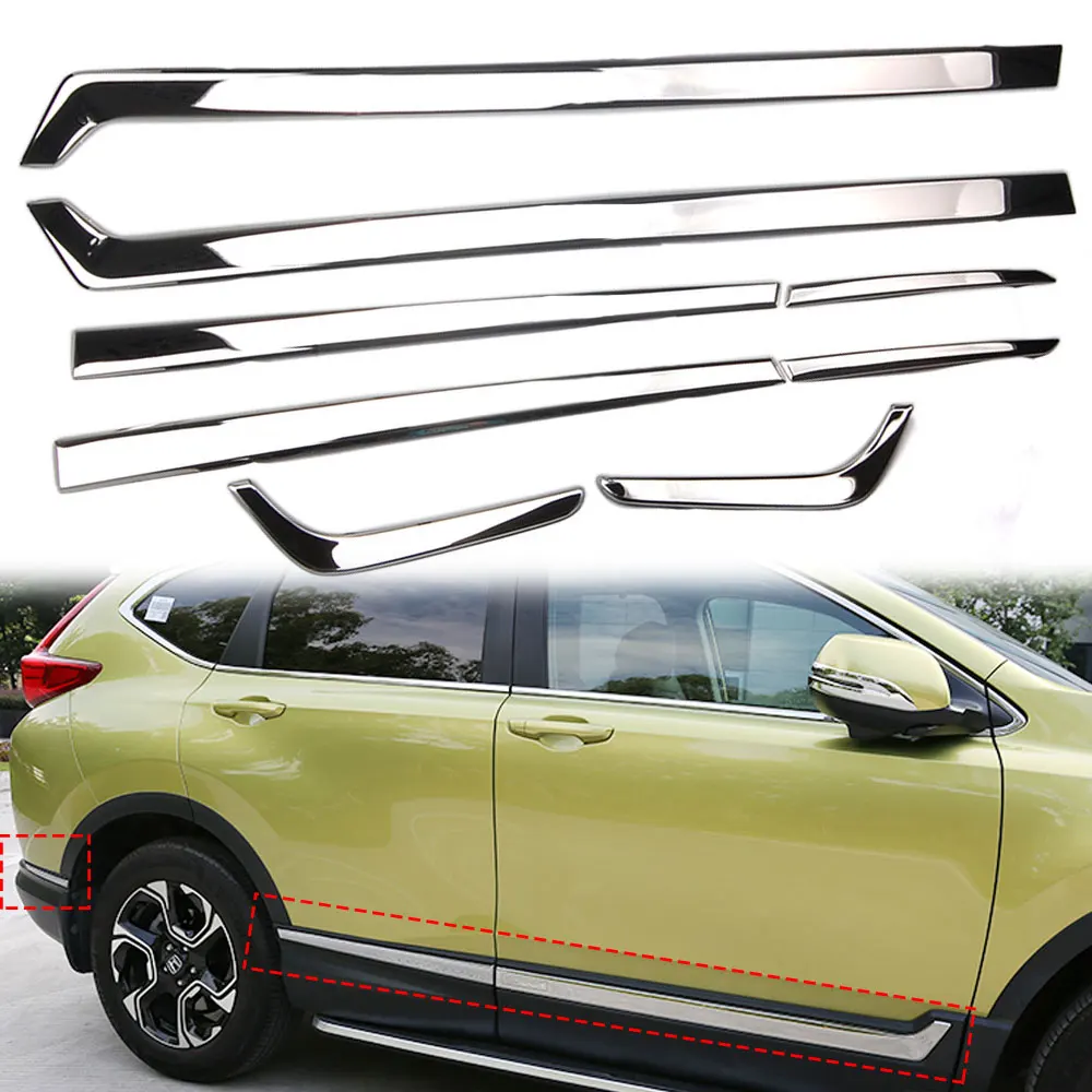 8pcs Chrome Stainless Steel Car Body Side Door Moulding Cover Trim for 2017-2018 Honda CRV Car Exterior Accessories Stylilng