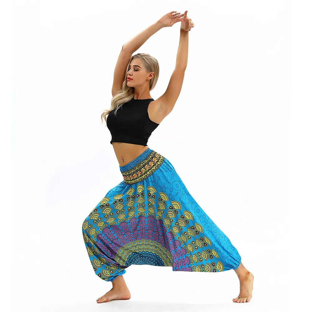 Для женщин Повседневное pantalon femme шаровары, панталоны mujer pantalones de штаны свободного кроя мешковатые в богемном стиле, с рисунком "Аладдин" 2019