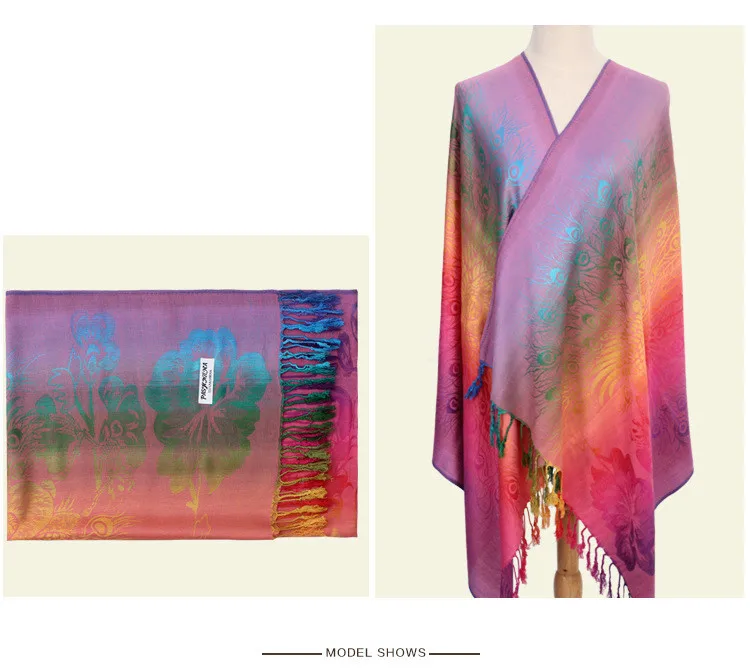 Весенний дорожный шарф в богемном стиле с градиентом цвета павлина, Женский жаккардовый шарф в национальном стиле