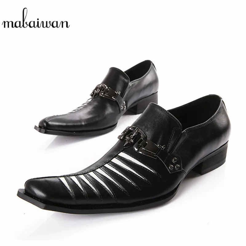 Mabaiwan New Designer Casual Men Shoes Black Leather Loafers Slipper Metal Cross Buckle Wedding Dress Shoes Men Plus Size Flats mabaiwan white men shoes handcrafted designer loafers smoking slipper wedding dress shoes men rivets party flats plus size 38 46