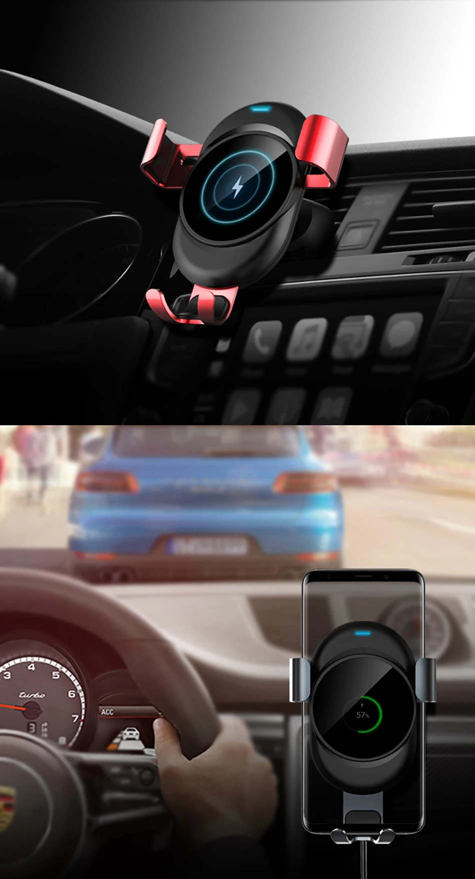 !ACCEZZ 2 in 1 Fast Car Wireless Charger Auto Phone Holder Stand For iPhone X 8 Samsung Galaxy S7 S8 S9 Plus Mount Vent Support (14)
