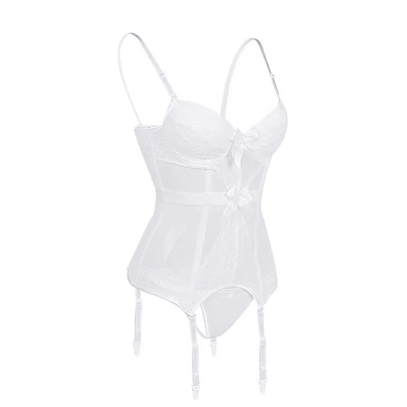 White Red Adjustable Straps Sexy Lingerie Women Underwear Transparent Lace Bra Corset Padded Bustier With Suspenders Size S-2XL (4)