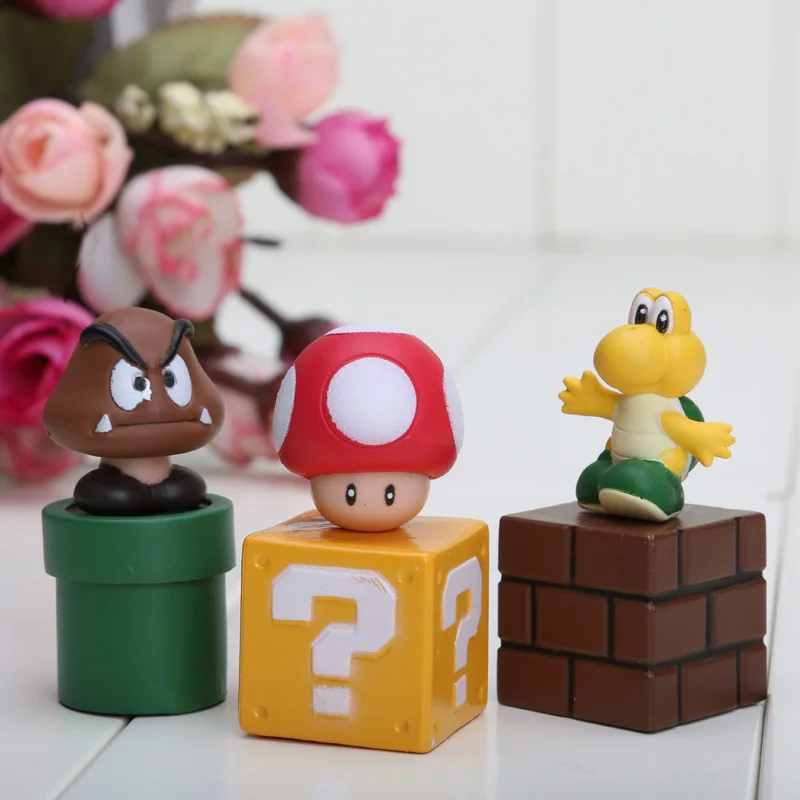 5 шт./компл. см Новые Фигурки Bros набор блоков фигурки Goomba Luigi Koopa Troopa и грибы ПВХ