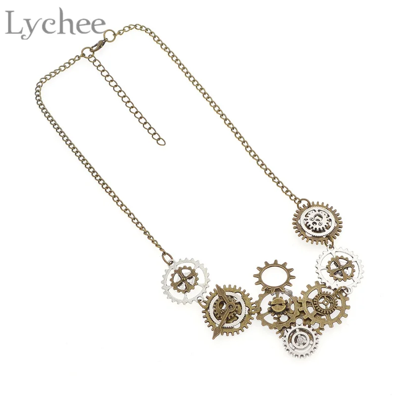 Lychee Steampunk Antique Bronze Alloy Clock Gear Choker Necklace