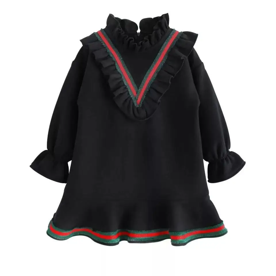

2018 New Winter Brand Black lotus flower Color V style Pattern Dress Christmas Party Princess For Elegance Girls Dress