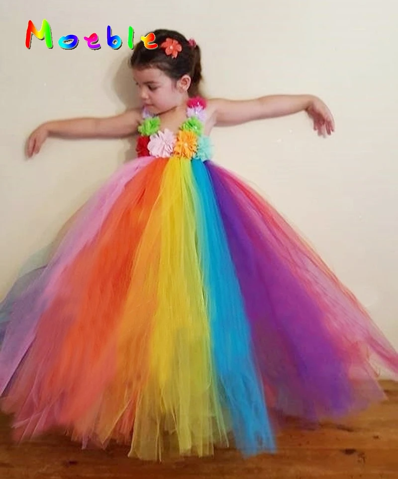 2017 New Arrival Candy Rainbow Flower Girl Tutu Dress Soft Tulle ...