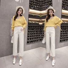 S-xl 2 цвета, весна, корейский стиль, женские бежевые джинсовые штаны, повседневные джинсы с высокой талией для женщин, прямые брюки для женщин(Z8213