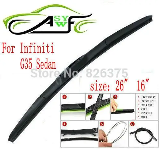 

Free shipping car wiper blade for Infiniti G35 sedan Size 26" 16" Soft Rubber WindShield Wiper Blade 2pcs/PAIR